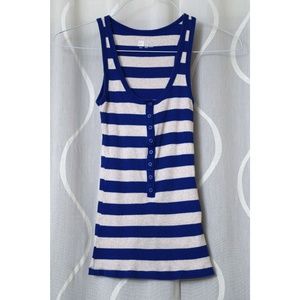 GAP Blue & Oatmeal Knitted Stripe Fitted Henley Tank Top | Size XS